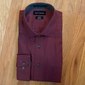 NWT Paul Fredrick classic fit no iron dress shirt green/rust